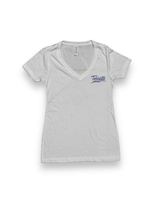 Women’s Underline V Neck T-Shirt (White/Purple) Small